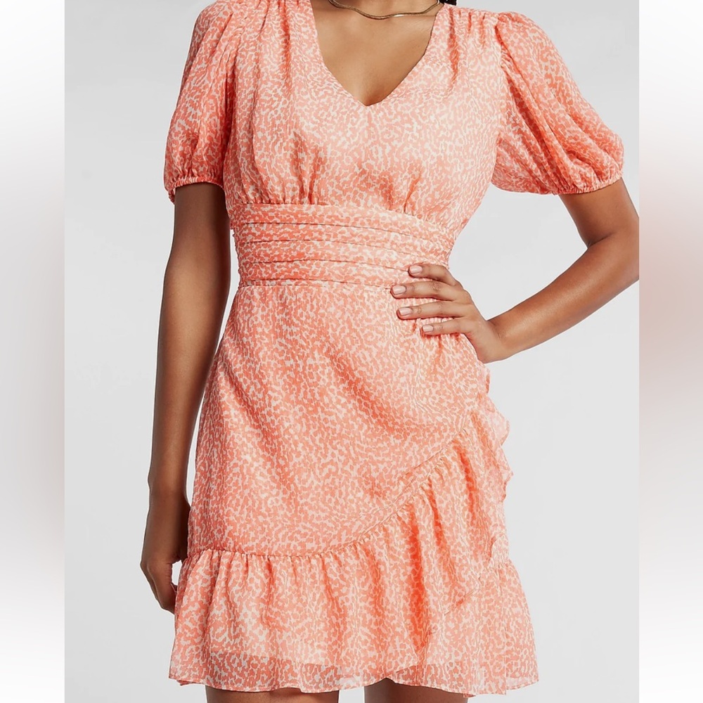 Express peach puff sleeve mini dress